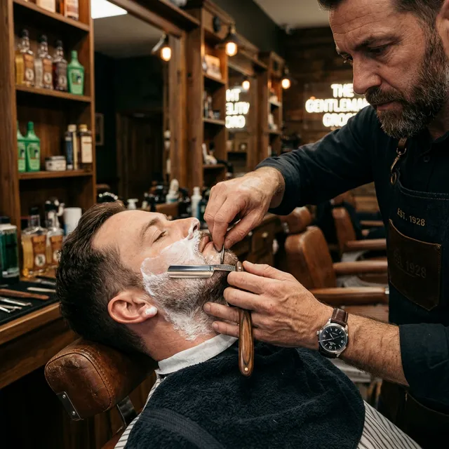 Barber giving a shave